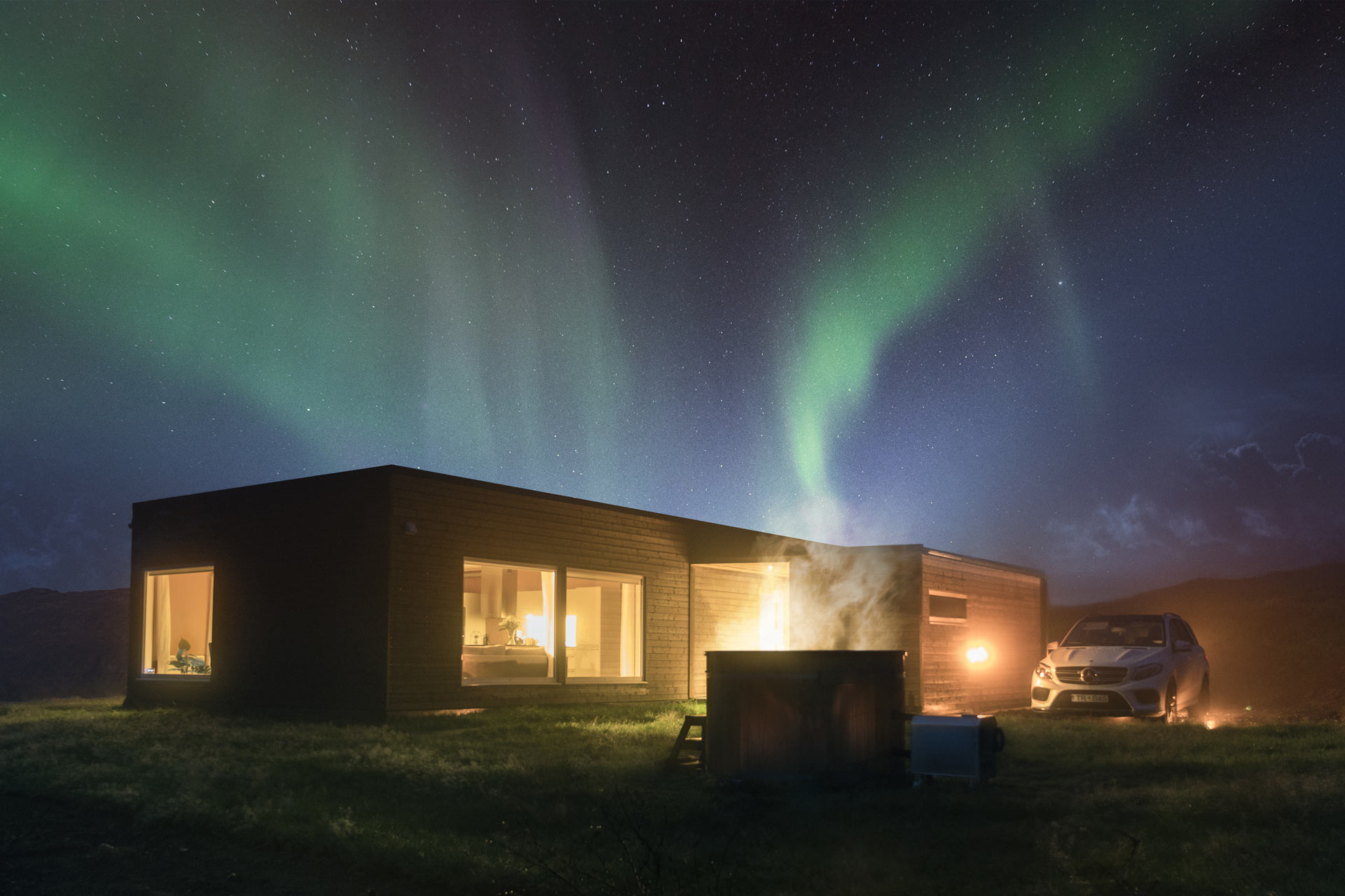 Aurora borealis in hrifunes nature park in south iceland